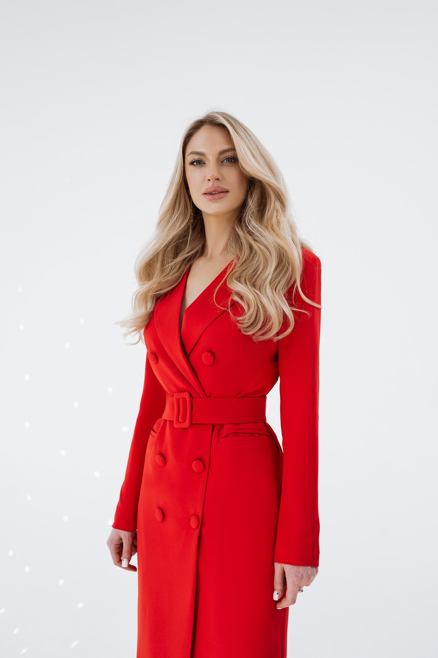 Red BELTED DOUBLE BREASTED BLAZER DRESS (ARTICLE C282)