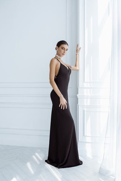 Black SATIN SLIP MAXI DRESS (ARTICLE C420)