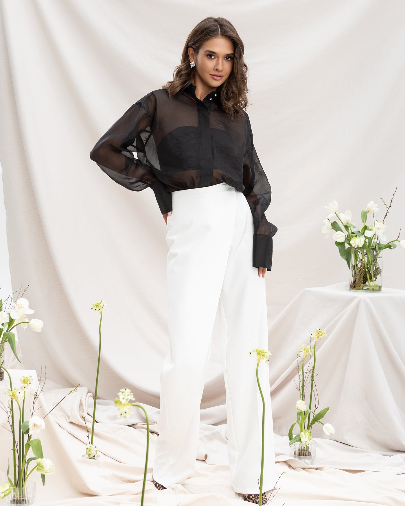 White WRAP HIGH WAISTED REGULAR FIT PANTS (ARTICLE C444)