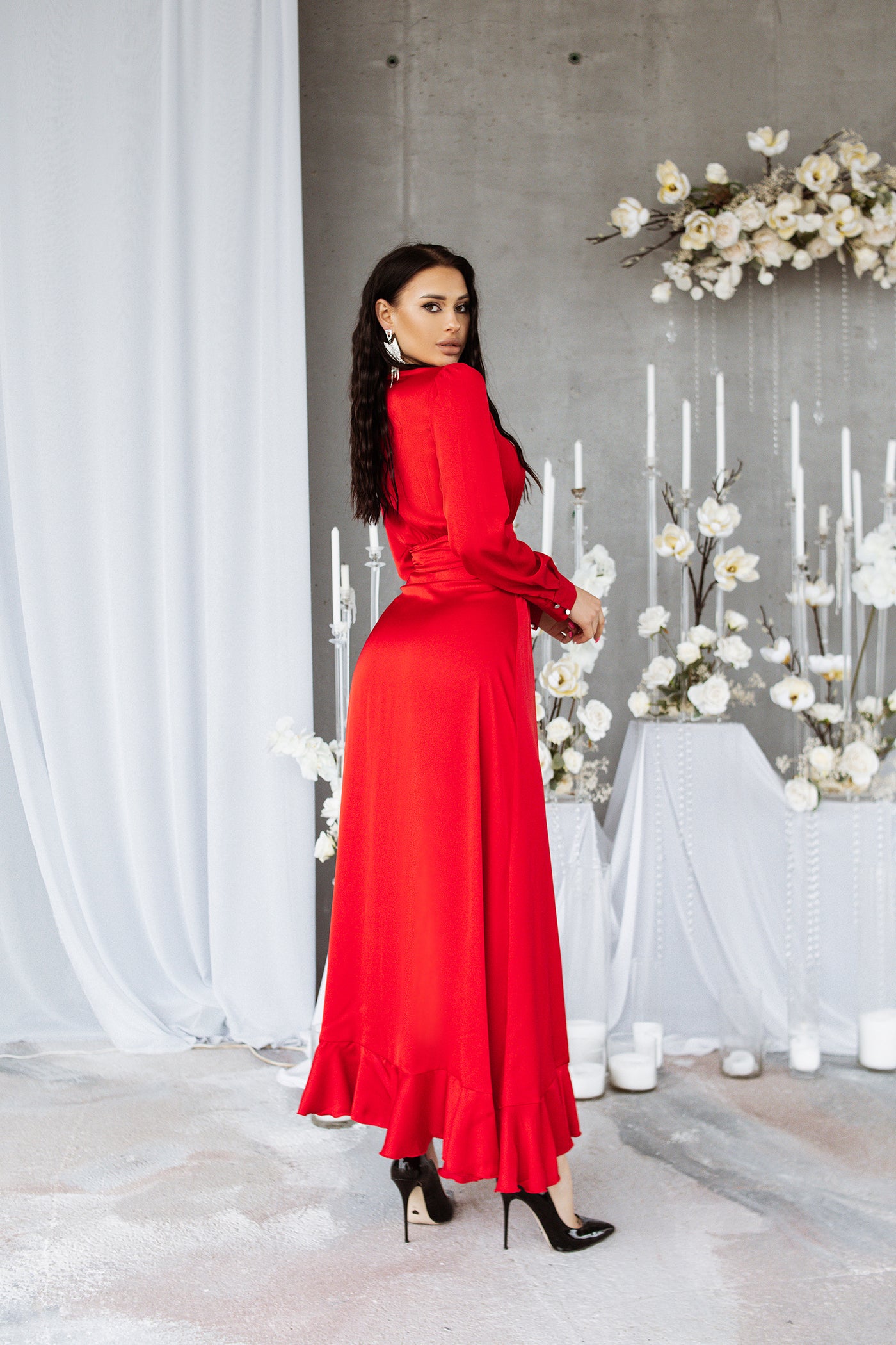 Red THIGH-SLIT MAXI DRESS (ARTICLE C257)