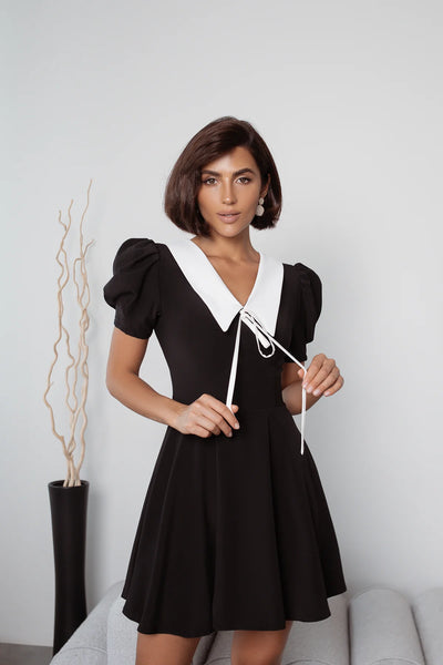 Black Collared Short Sleeve Mini Dress (article C421)