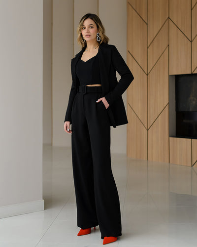 Black BELTED WIDE-LEG SUIT 2-PIECE (ARTICLE 030)