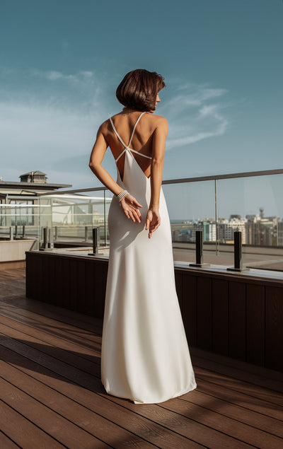 White SATIN SLIP MAXI DRESS (ARTICLE C420)