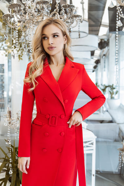 Red BELTED DOUBLE BREASTED BLAZER DRESS (ARTICLE C282)