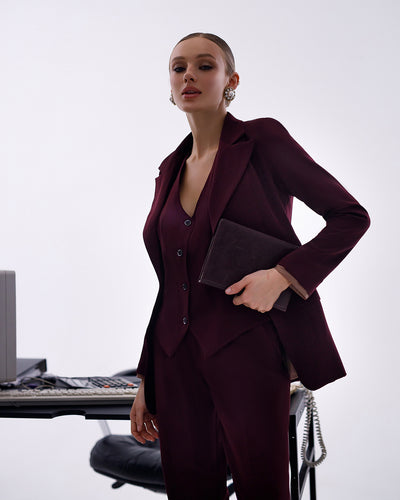 Burgundy OFFICE SLIM-FIT 3-PIECE SUIT (ARTICLE 033)