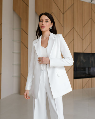 White Belted Wide-Leg Suit 2-Piece (article 030)