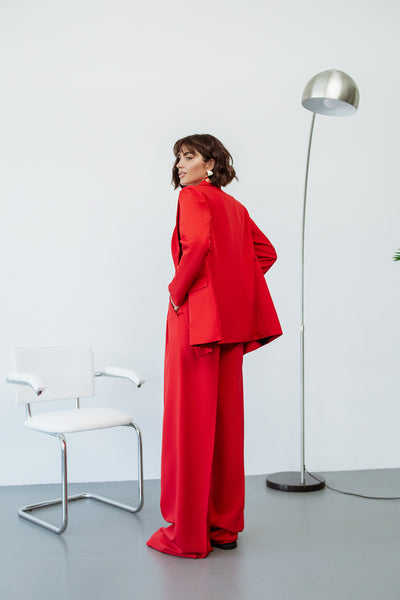 Red single-breasted wide-leg suit 2-piece (article C347)