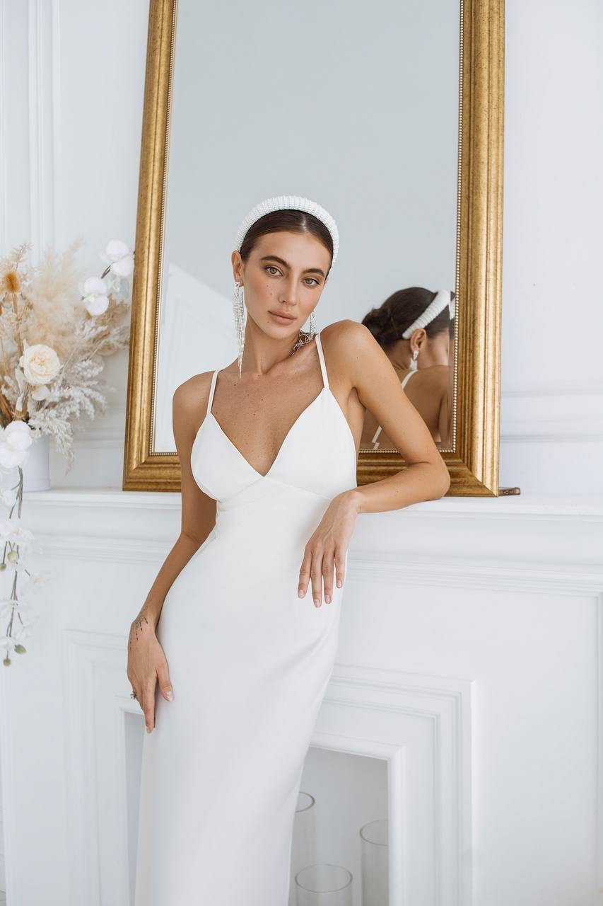 White SATIN SLIP MAXI DRESS (ARTICLE C420)