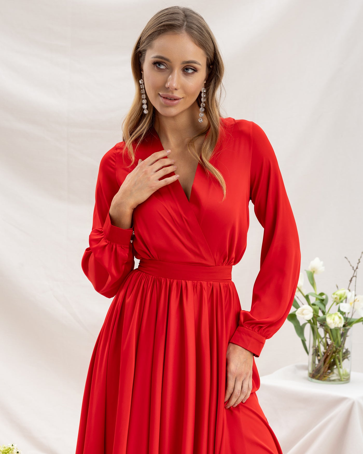 Red MIDI LONG SLEEVE DRESS (ARTICLE C393)