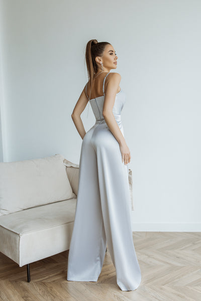 Grey SATIN WIDE-LEG JUMPSUIT (ARTICLE C314)