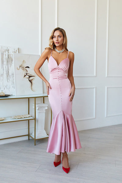 Dusty Pink SATIN V-NECK SLIP DRESS (ARTICLE C344)