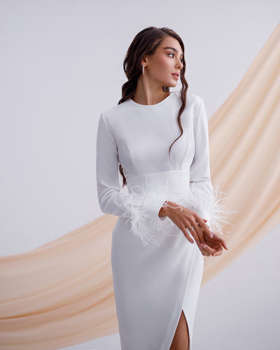 White LONG SLEEVE MIDI DRESS (ARTICLE 374)