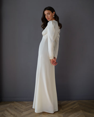 White V-neck Puff Sleeve Maxi Dress (article 512)