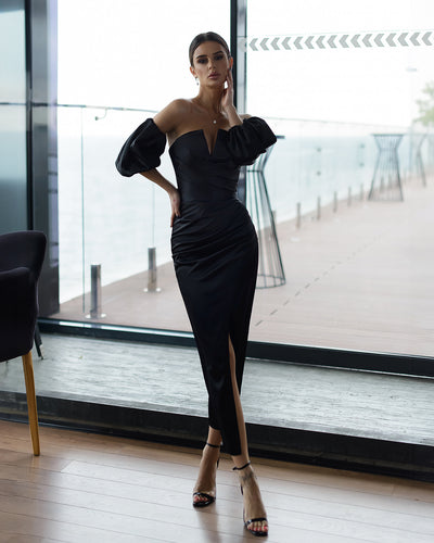 Black PUFF-SLEEVE MIDI DRESS (ARTICLE 289)