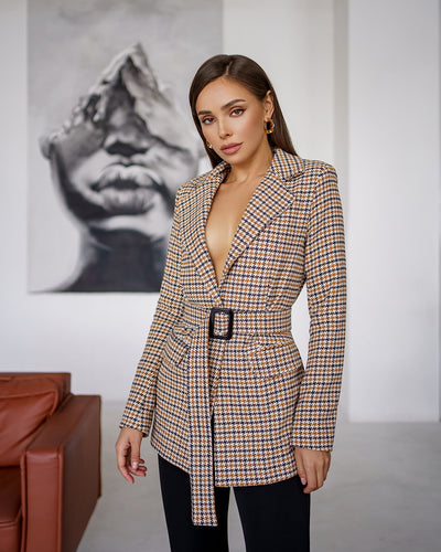 Ginger HOUNDSTOOTH BELTED SLIM-FIT BLAZER (ARTICLE 029)