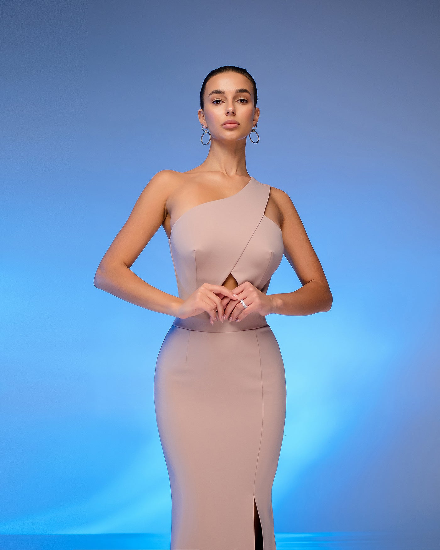 BEIGE ONE-SHOULDER CUT-OUT MAXI DRESS (ARTICLE 366)