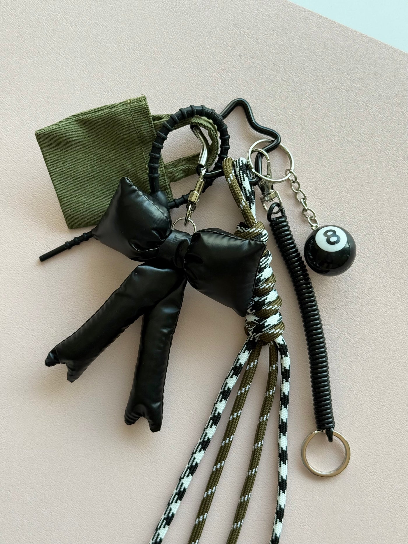 Black bow and lucky ball keychain