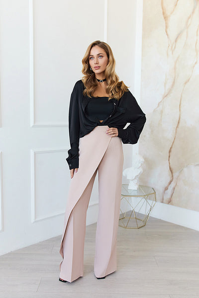 Beige Wrap High Waisted Regular Fit Pants (article C444)