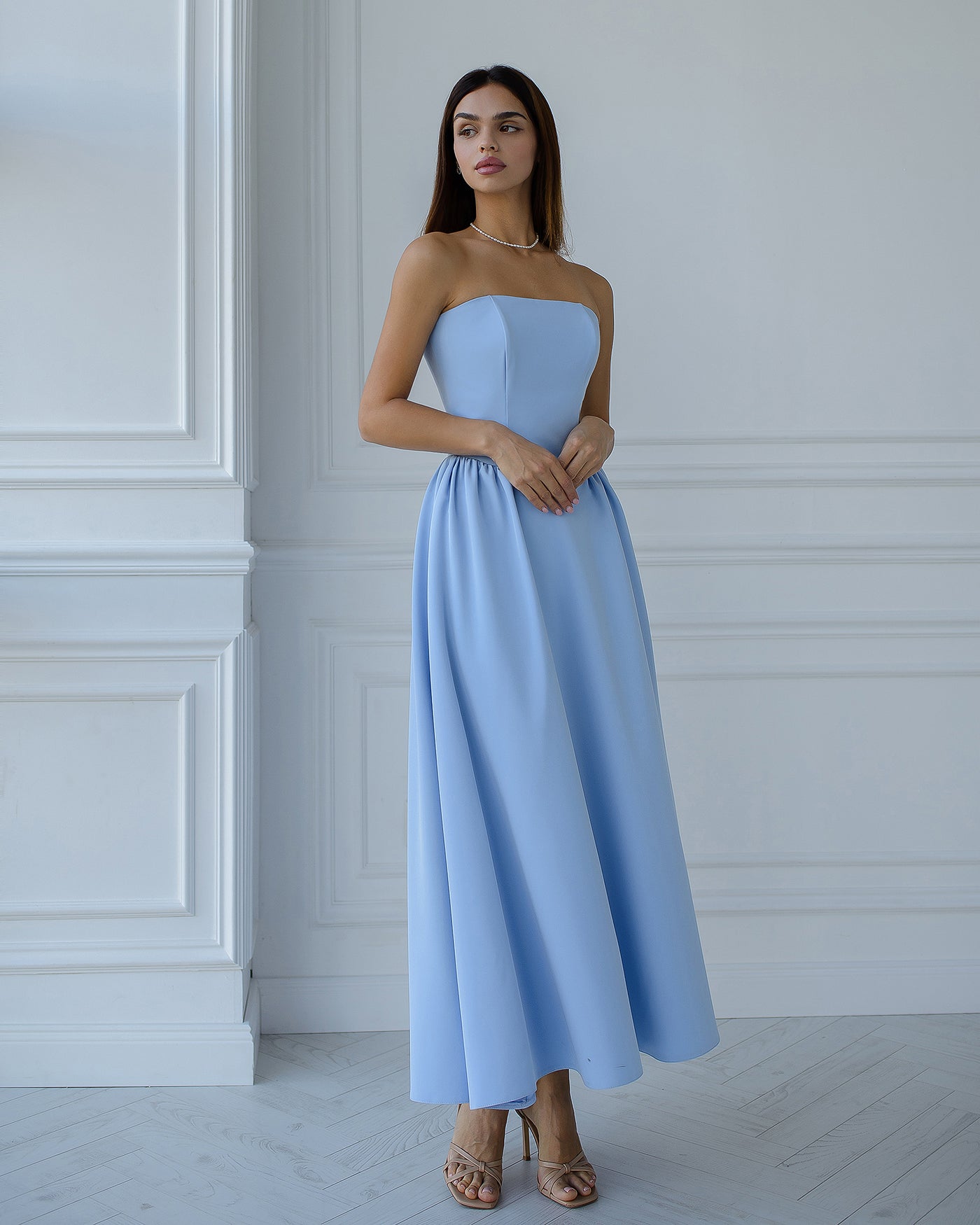 Sky-Blue CORSETED STRAPLESS DRESS (ARTICLE 503)