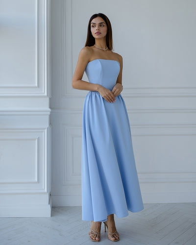 Sky-Blue CORSETED STRAPLESS DRESS (ARTICLE 503)