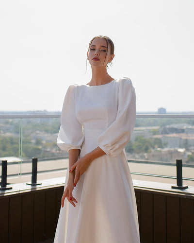 White BACKLESS PUFF-SLEEVE MIDI DRESS (ARTICLE 395)