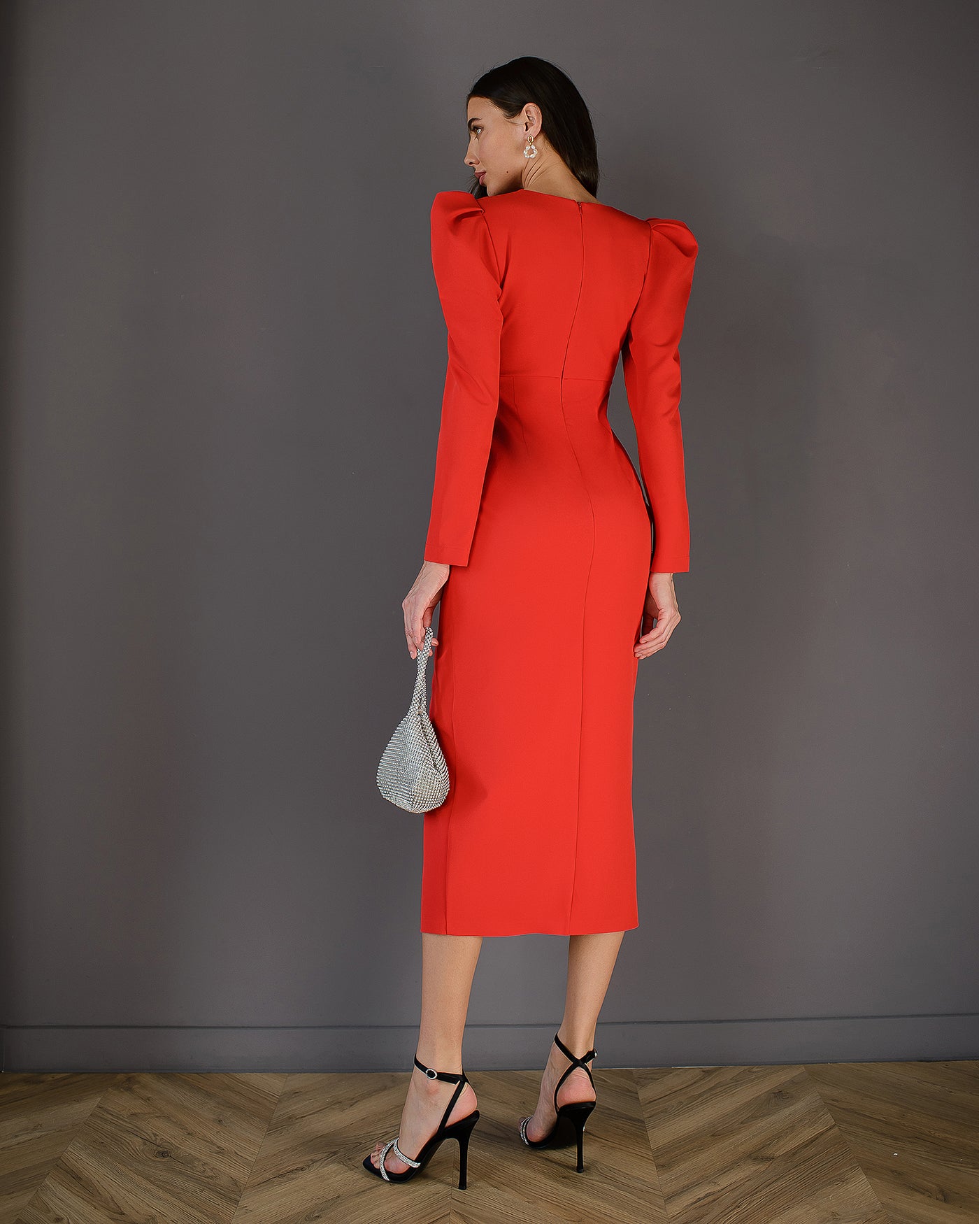 Red PUFF SLEEVE MIDI DRESS (ARTICLE 511)