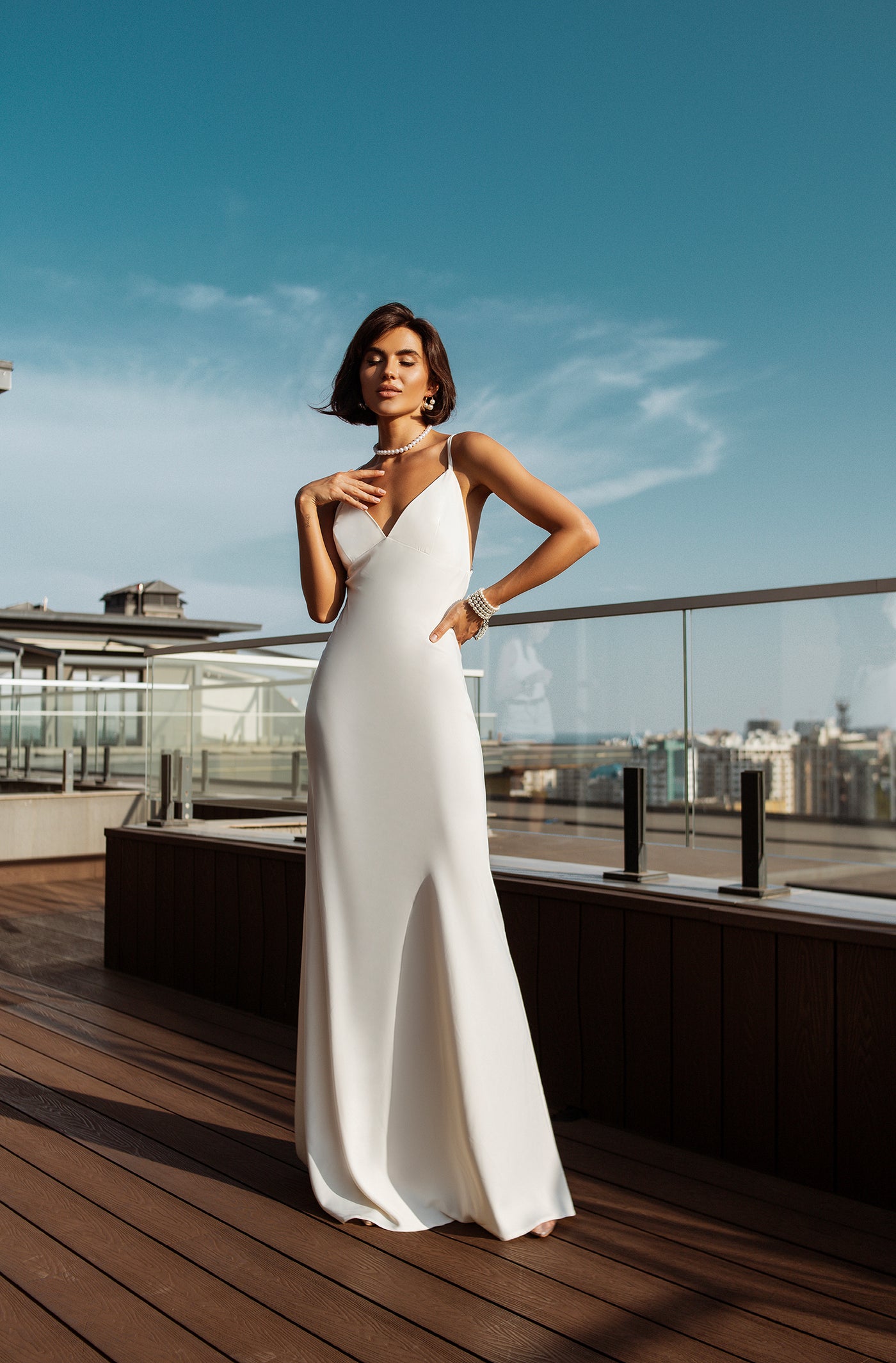 White SATIN SLIP MAXI DRESS (ARTICLE C420)