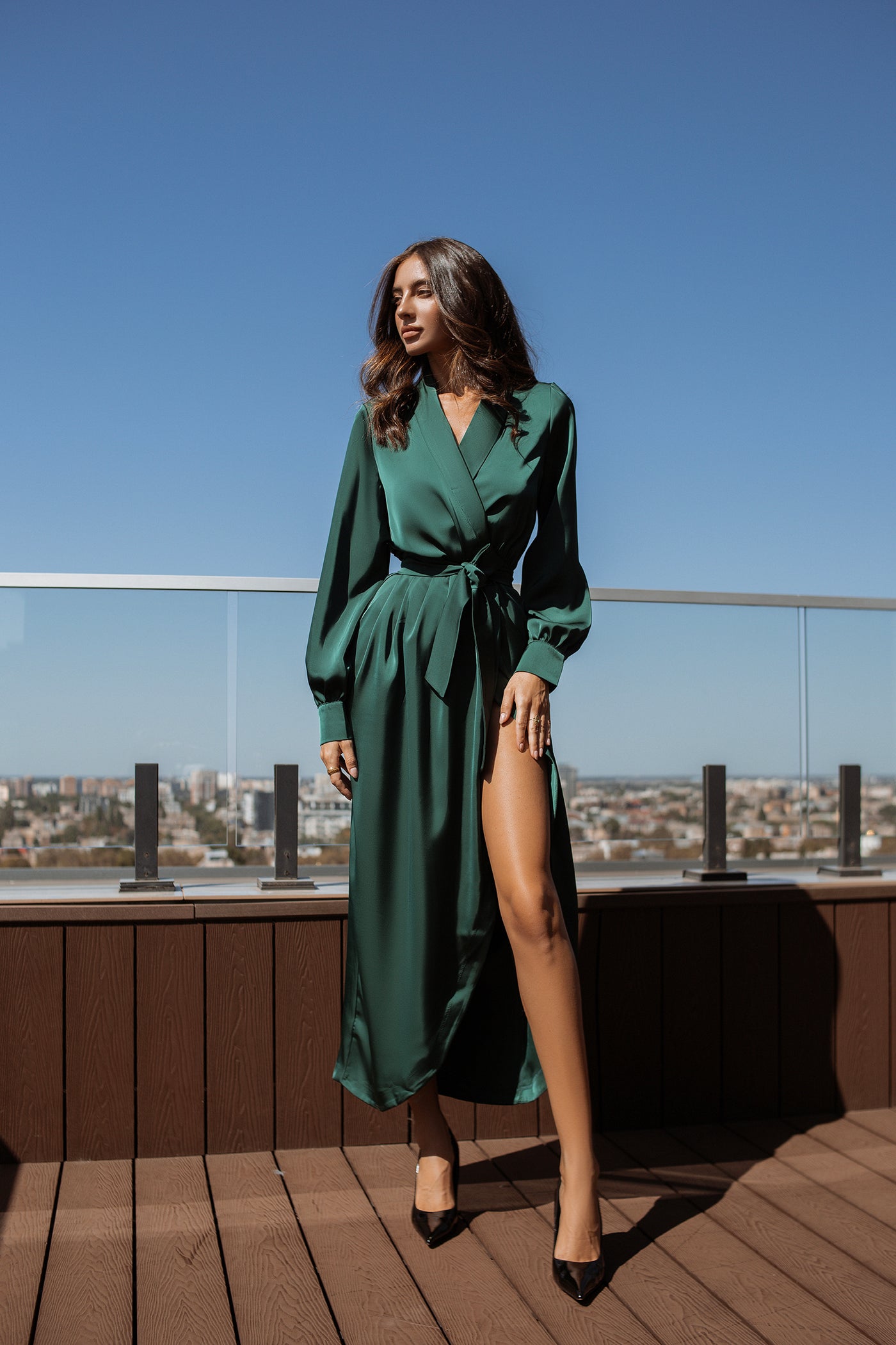 Emerald COLLARED WRAP MIDI DRESS (ARTICLE C405)