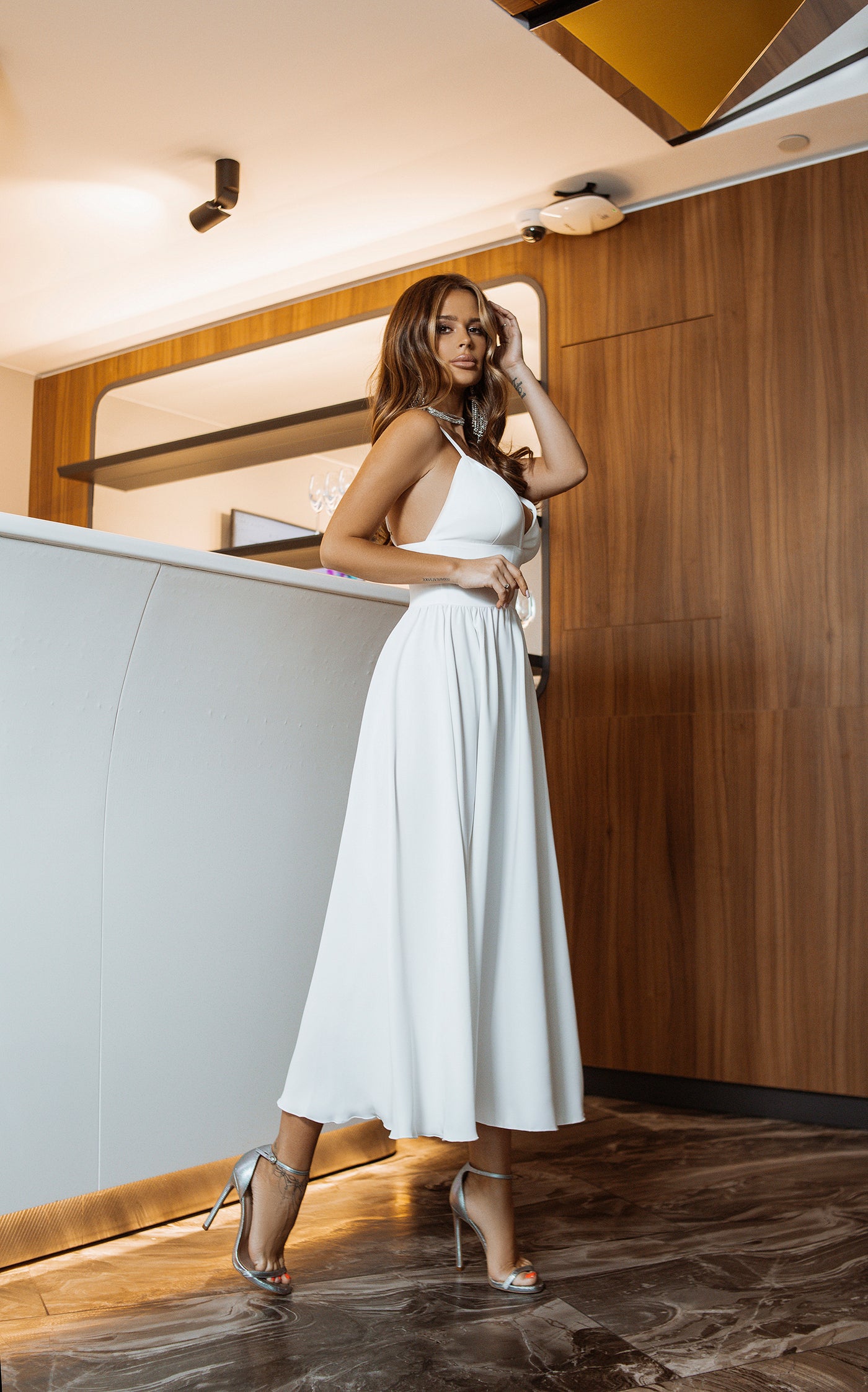 White V-NECK SLIP MIDI DRESS (ARTICLE C284)