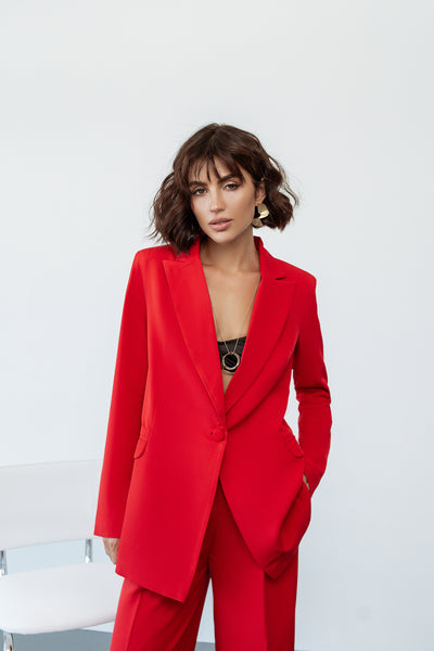 Red single-breasted wide-leg suit 2-piece (article C347)