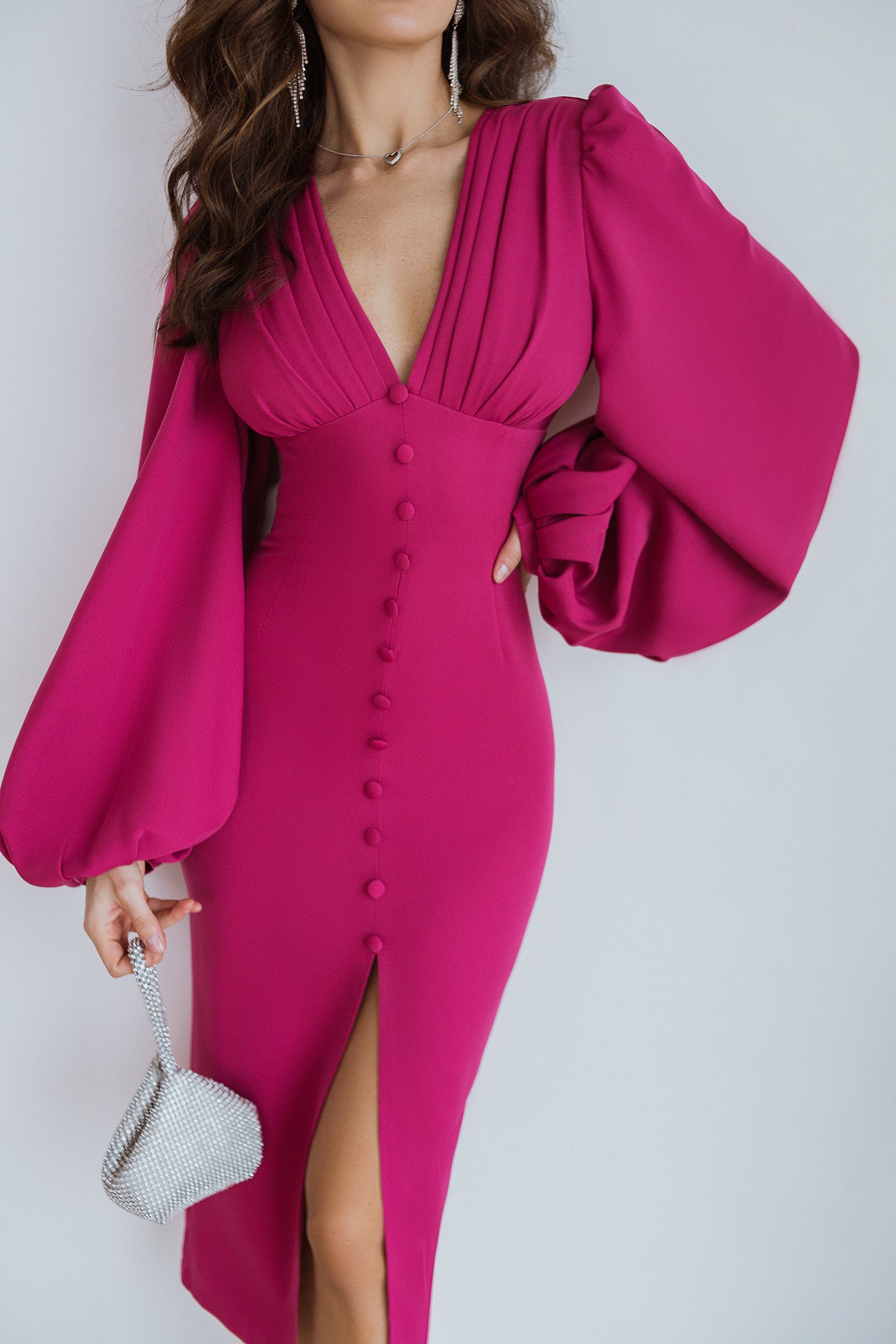 Crimson BACKLESS PUFF SLEEVE MIDI DRESS (ARTICLE C353)