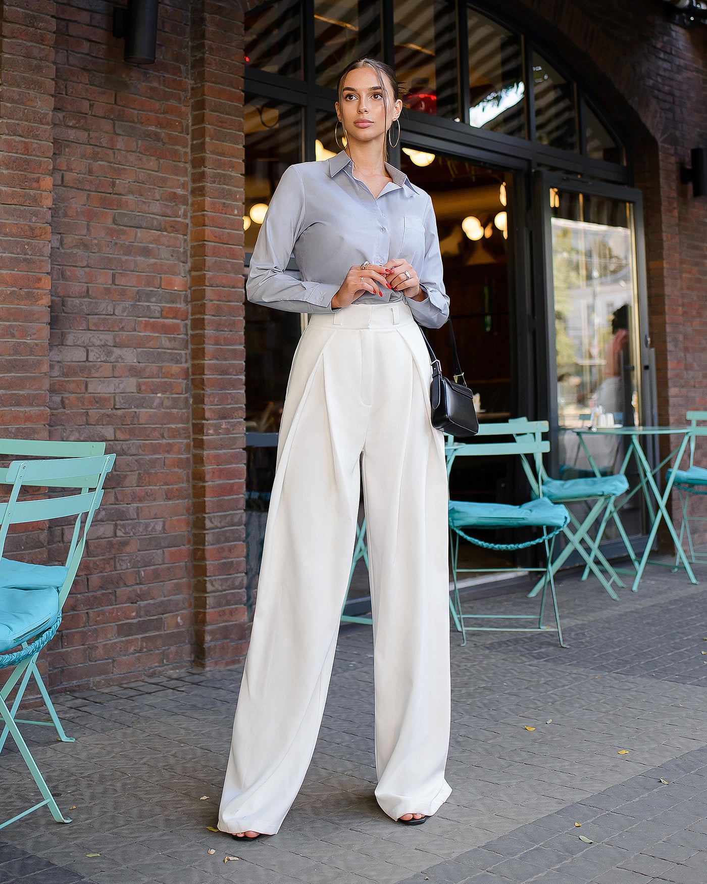 White HIGH WAIST FITTED PALAZZO PANTS (ARTICLE 508)