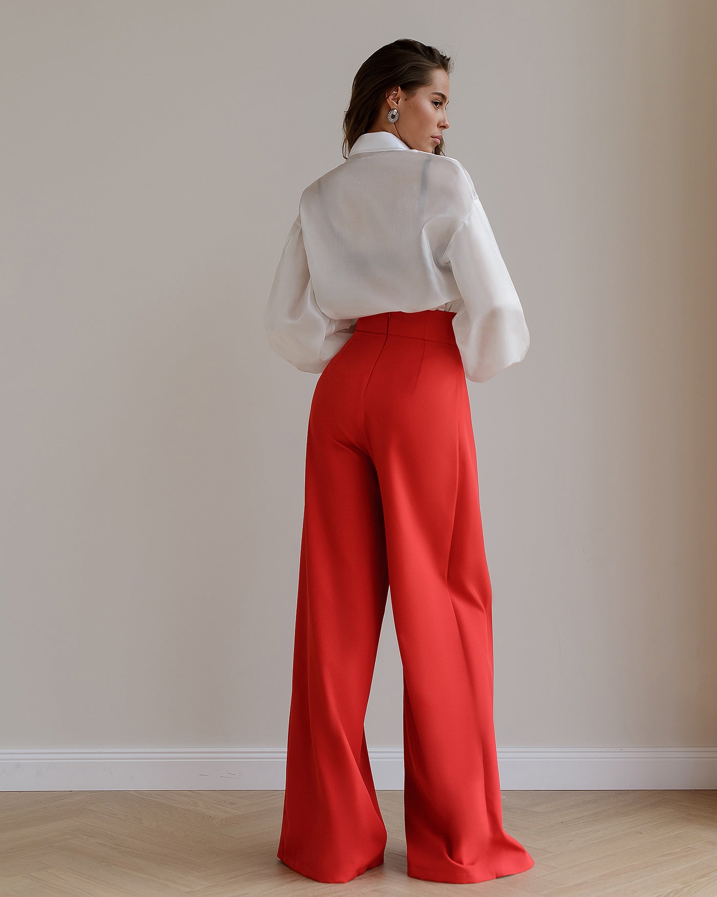 RED WRAP HIGH WAISTED REGULAR FIT PANTS (ARTICLE 530)