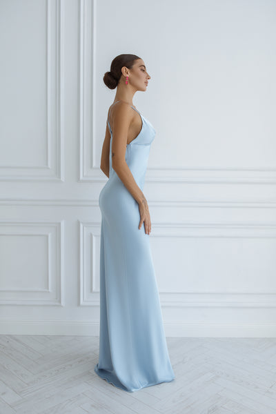 Sky-blue SATIN SLIP MAXI DRESS (ARTICLE C420)