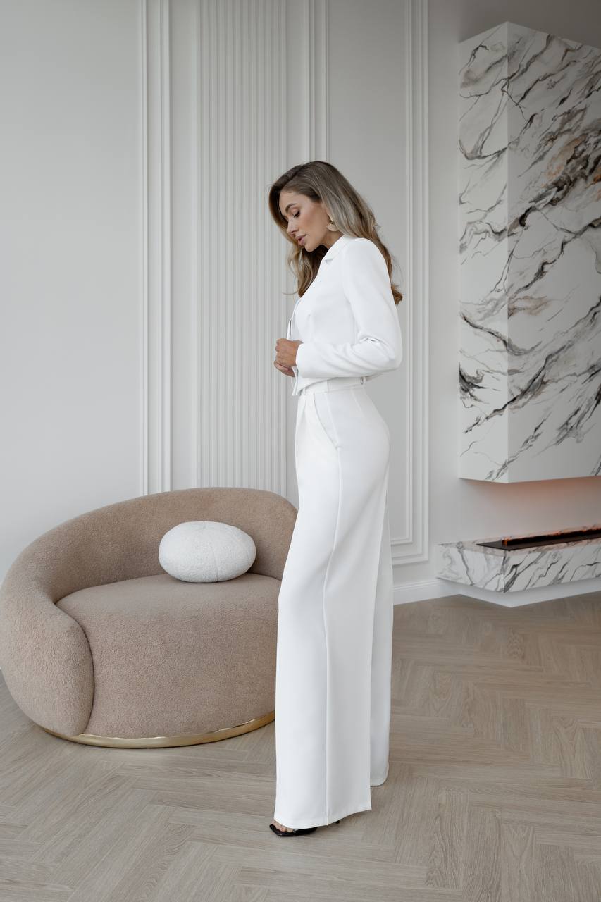 White CROP JACKET SUIT 2-PIECE (ARTICLE C452)