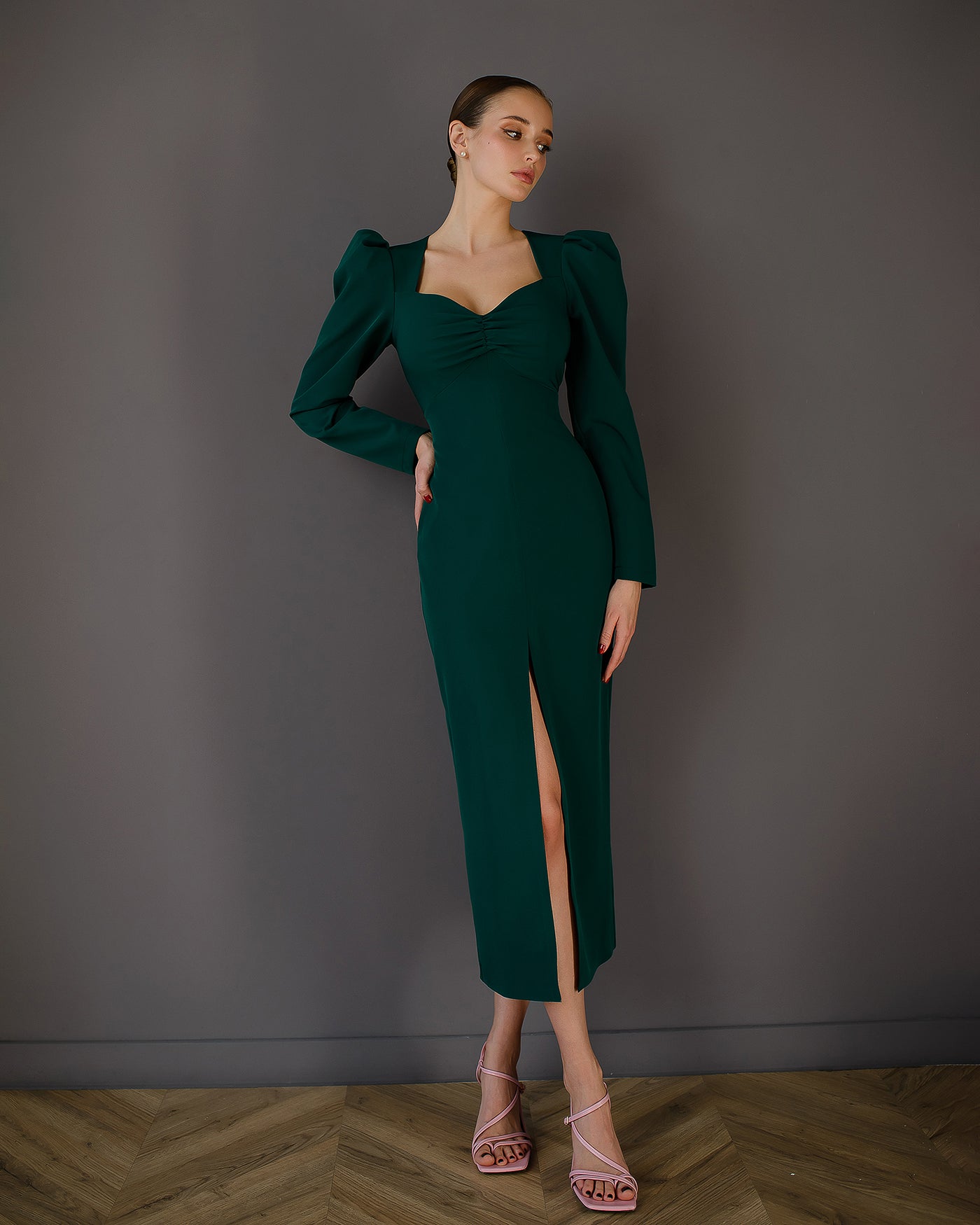 Emerald PUFF SLEEVE MIDI DRESS (ARTICLE 511)