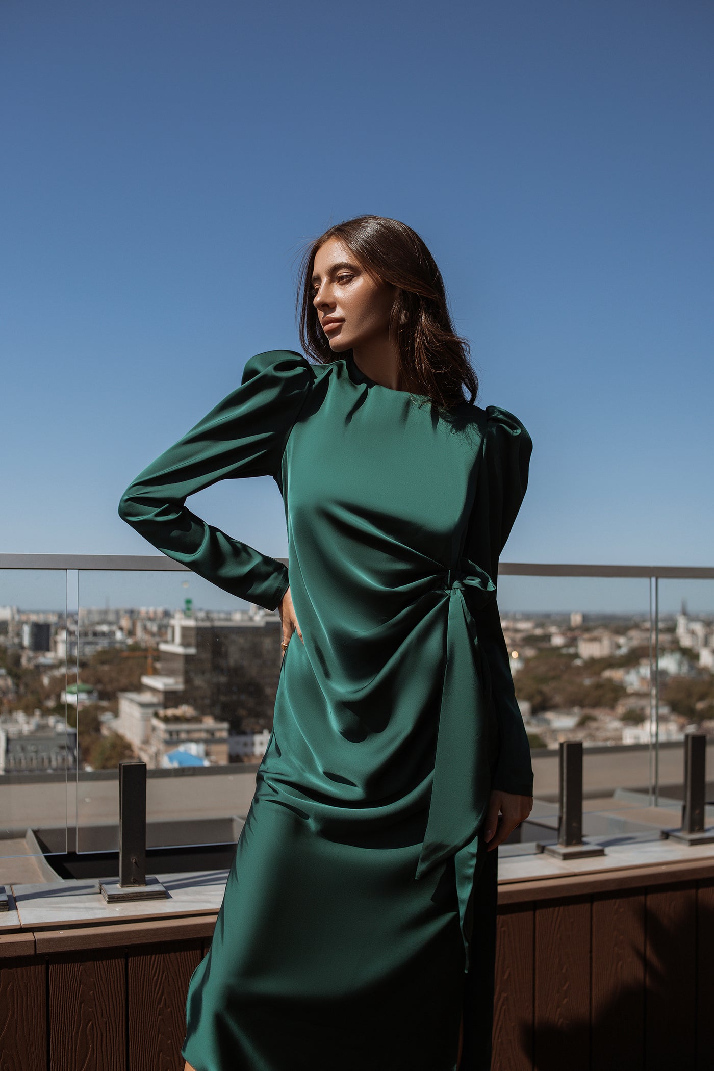 Emerald PUFF SLEEVE WRAP DRESS (ARTICLE C300)