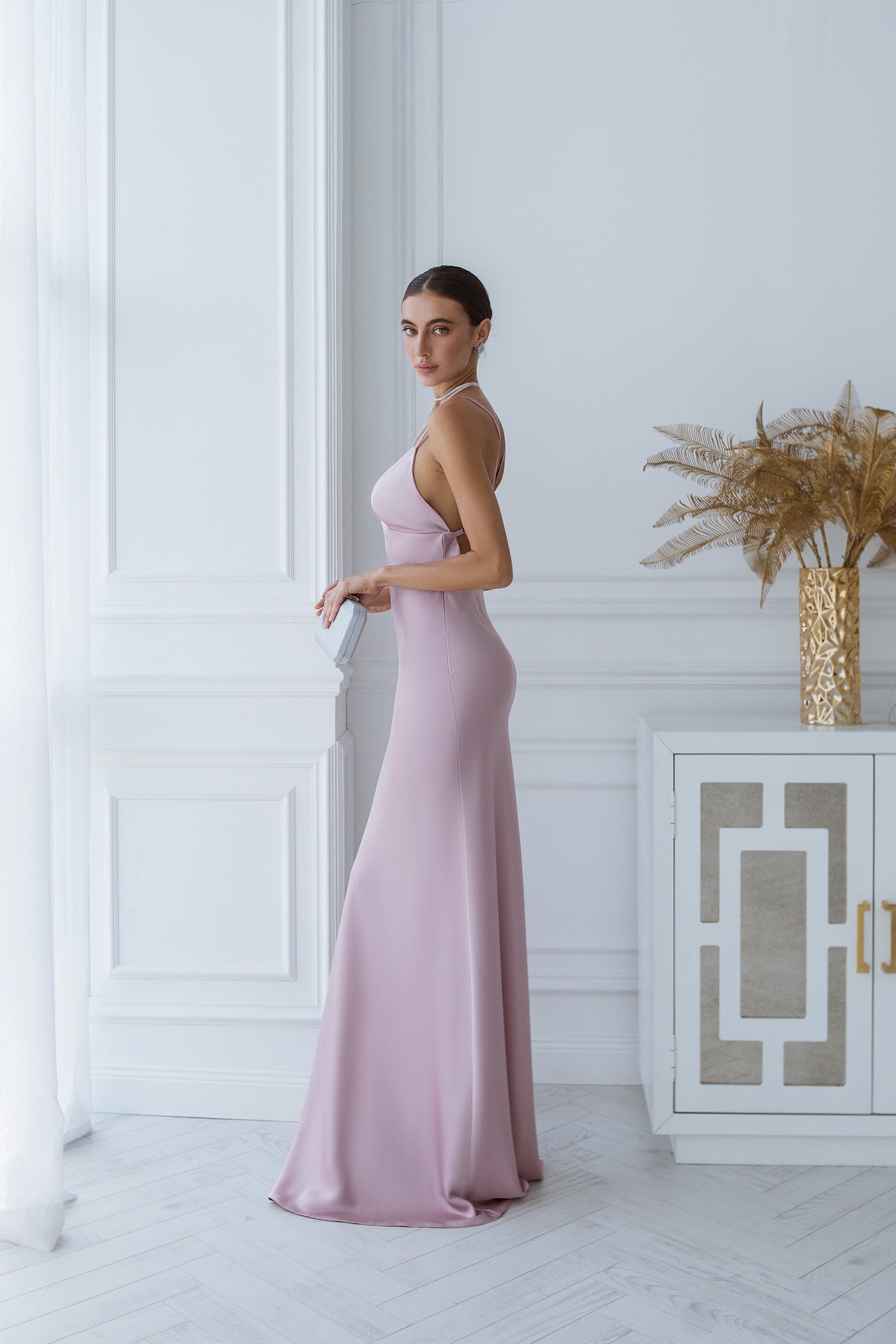 Dusty Pink SATIN SLIP MAXI DRESS (ARTICLE C420)