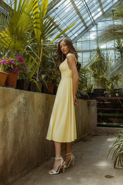 Yellow V-NECK SLIP MIDI DRESS (ARTICLE C284)