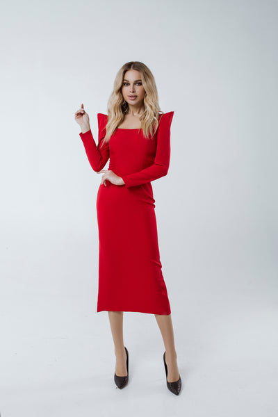 Red Square Neckline Midi Dress (article C362)