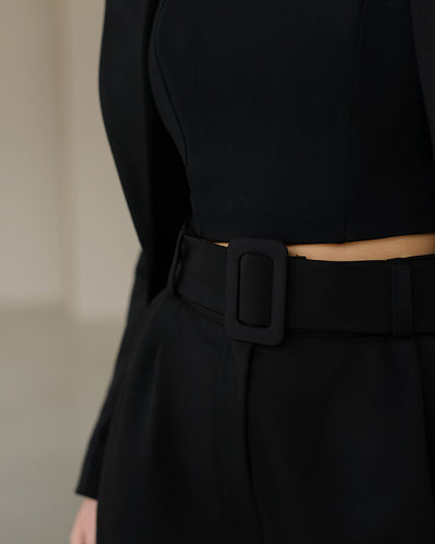 Black BELTED WIDE-LEG SUIT 2-PIECE (ARTICLE 030)