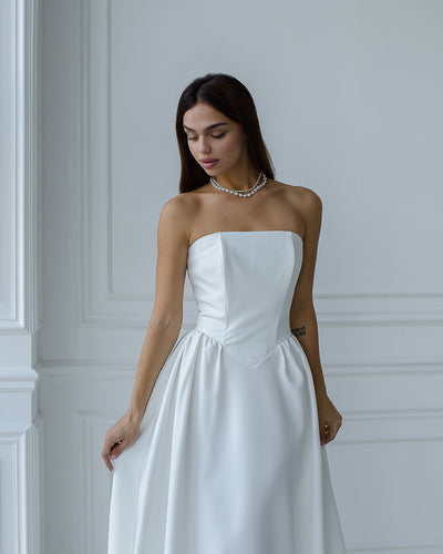 White CORSETED STRAPLESS DRESS (ARTICLE 503)