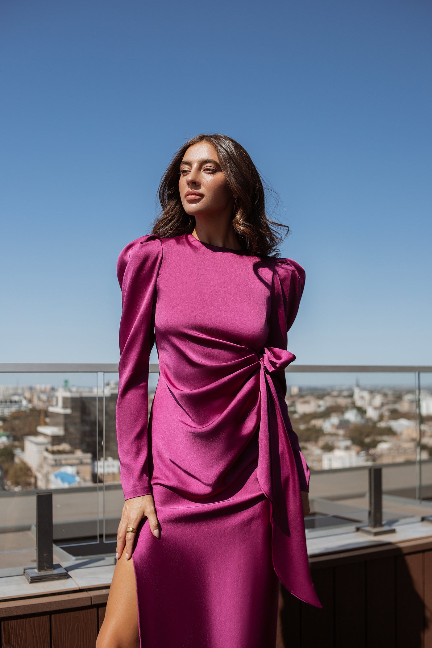 Crimson PUFF SLEEVE WRAP DRESS (ARTICLE C300)