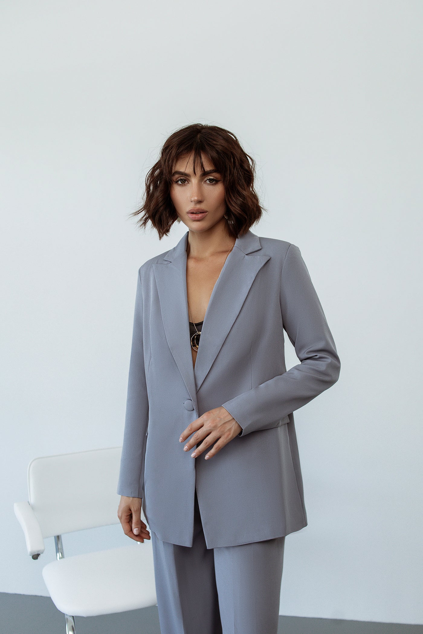 Grey SINGLE-BREASTED WIDE-LEG SUIT 2-PIECE (ARTICLE C347)