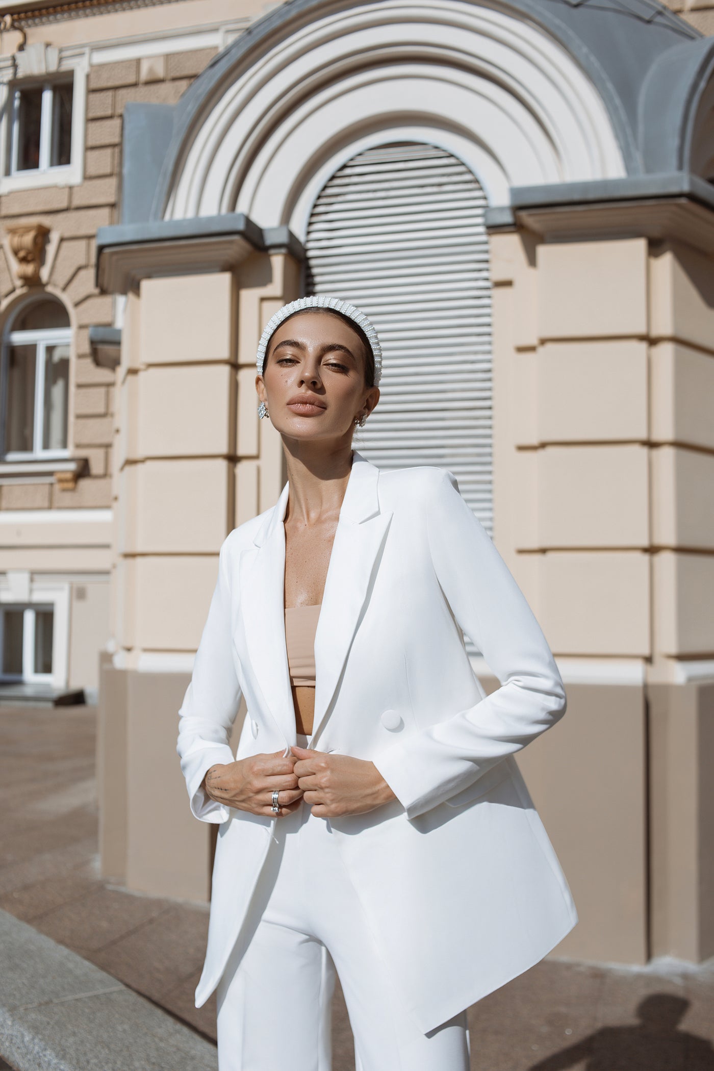 White BELTED DOUBLE BREASTED SUIT 2-PIECE (ARTICLE C273)