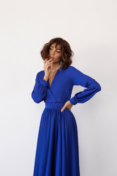 Blue midi long sleeve dress (article C393)