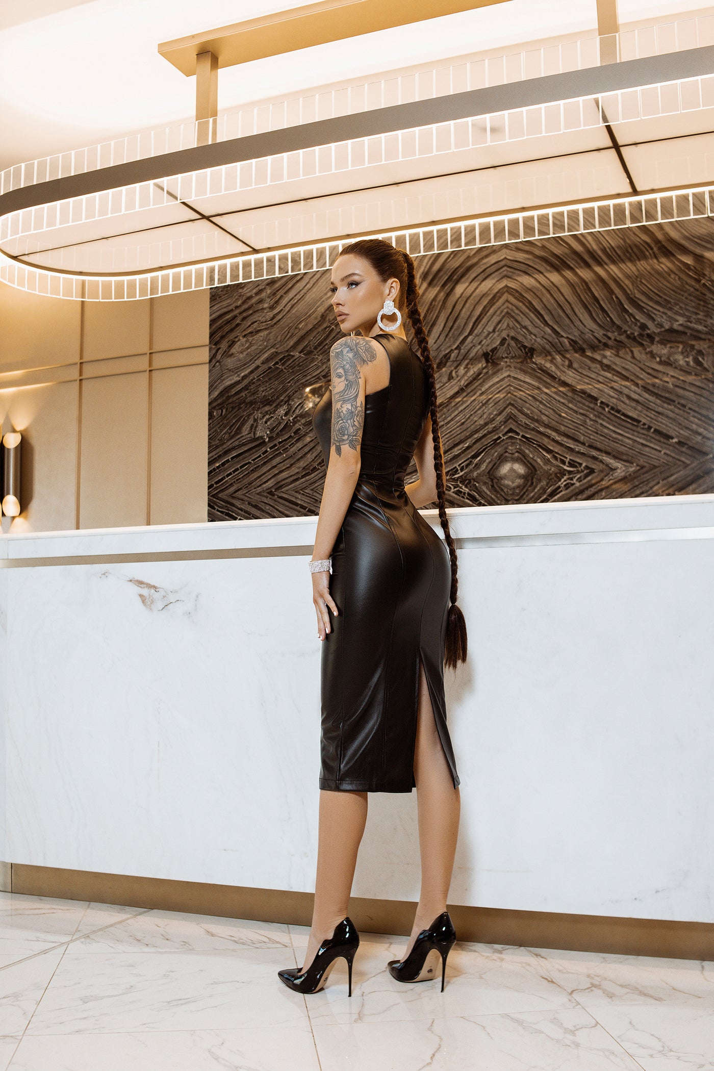 Black ECO LEATHER SLEEVELESS DRESS (ARTICLE C325)