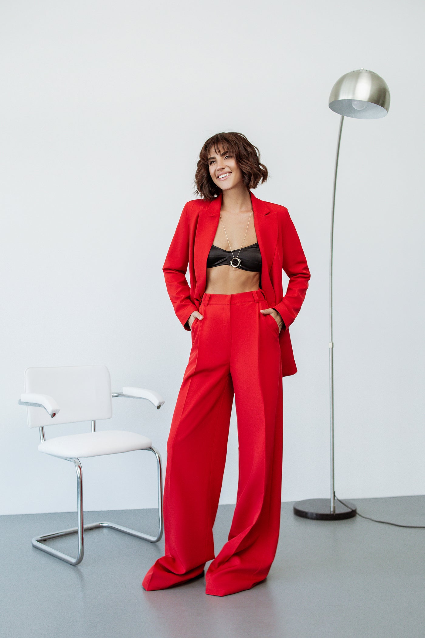 Red single-breasted wide-leg suit 2-piece (article C347)