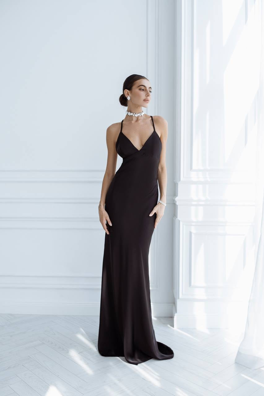 Black SATIN SLIP MAXI DRESS (ARTICLE C420)