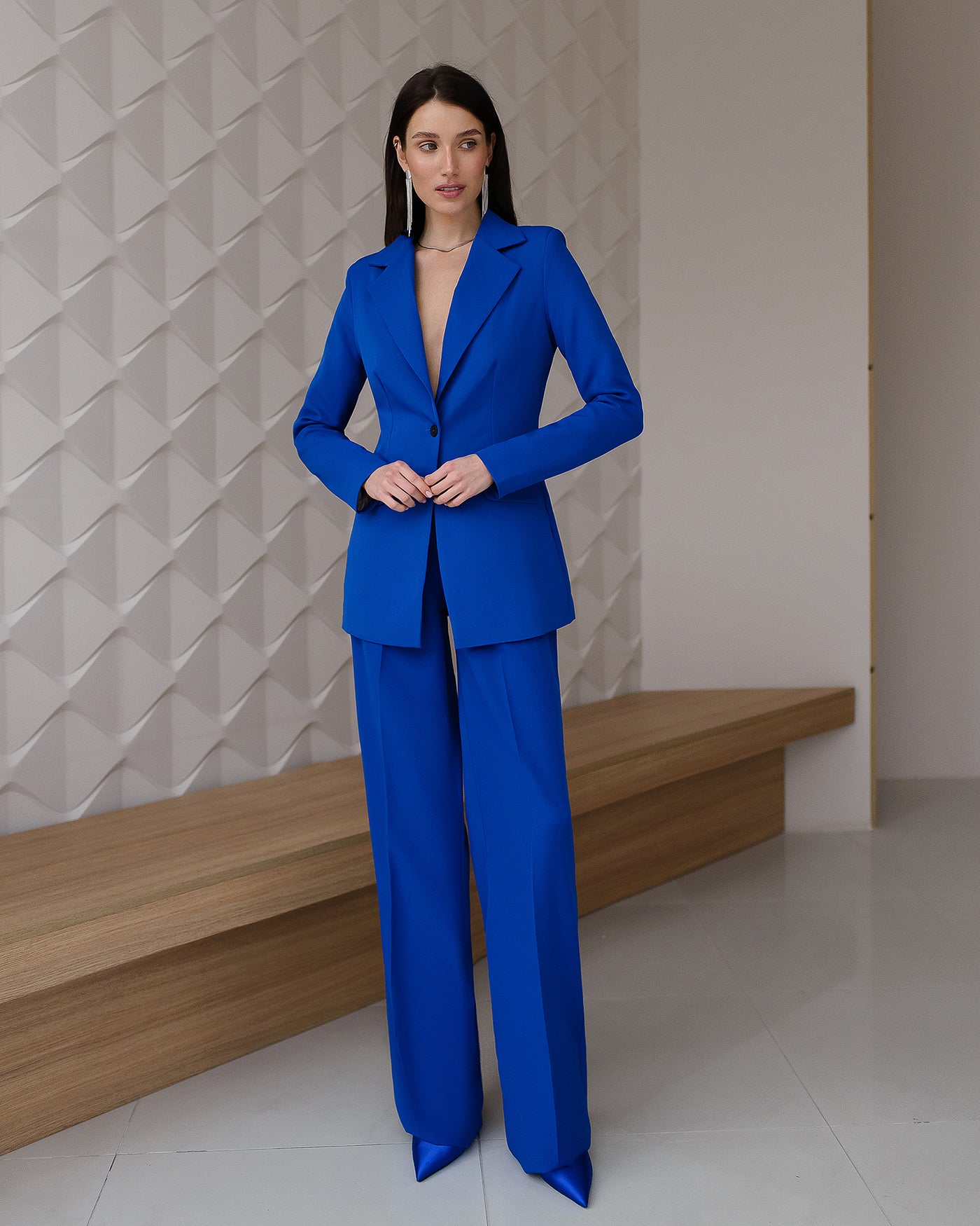 Blue Belted Wide-Leg Suit 2-Piece (article 030)